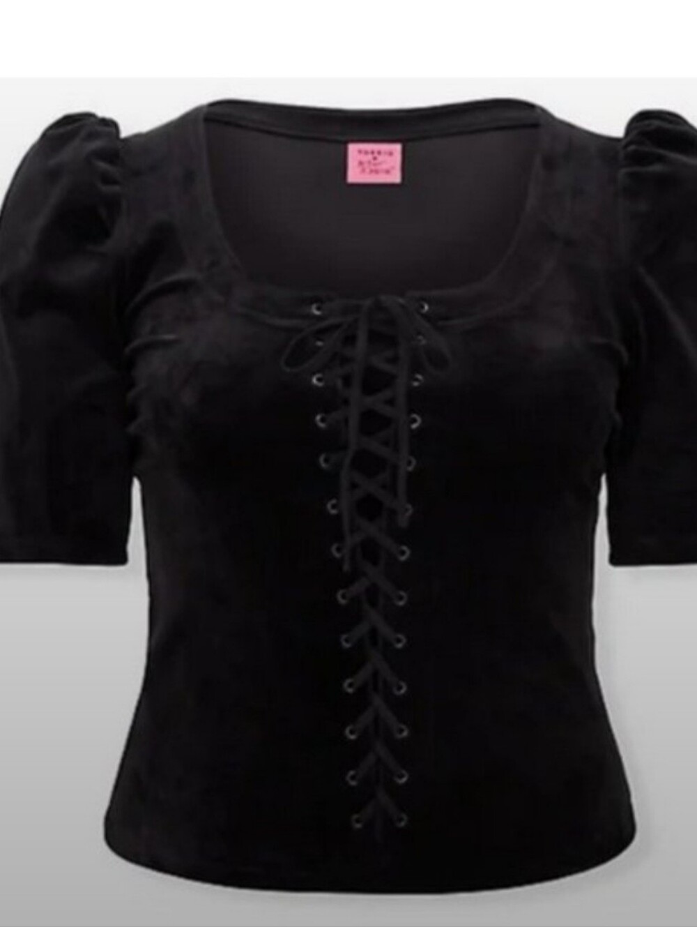Torrid Black Velvet Lace-Up Puff Sleeve Top.  Gently Worn Only Twice! Size 2.